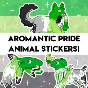Aromantic Pride Stickers! - Shark, Dog, Cat Designs - Holographic Sticker for Water bottle, journal, decoration