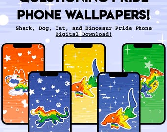 Questioning Pride PHONE WALLPAPER - Digital Download of Shark Cat Dog Dinosaur LGBT Pride Vertical Wallpapers