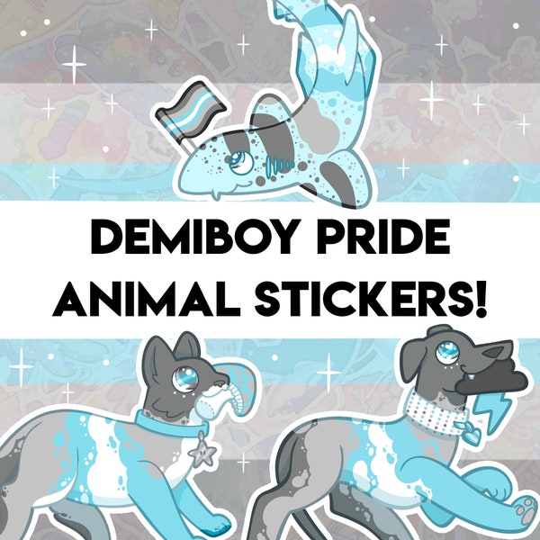 Demiboy Pride Aufkleber! - Hai-, Hunde-, Katzen-Designs - Holografischer Aufkleber für Wasserflasche, Tagebuch, Dekoration