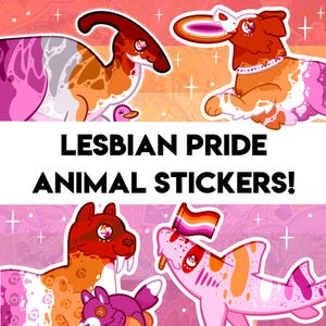 Lesbian Pride Stickers! - Shark, Dog, Cat, Dinosaur Designs - Holographic Sticker for Water bottle, journal, decoration