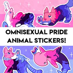 Omnisexual Pride Stickers! - Shark, Dog, Cat, Dinosaur Designs - Holographic Sticker for Water bottle, journal, decoration