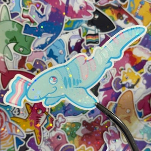 Trans Zebra Shark Pride - Pride Sharks lgbt Holographic Glossy Sticker - Water Resistant Sticker Water Bottle