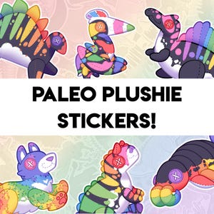 Plushie Paleontology Stickers! - 18 Designs - Allosaurus Stegosaurus Spinosaurus Dunkleosteus Mosasaurus Megalodon Triceratops & more! Full 20 Set