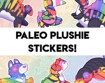 Plushie Paleontology Stickers! - 18 Designs - Allosaurus Stegosaurus Spinosaurus Dunkleosteus Mosasaurus Megalodon Triceratops & more!