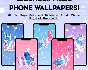 Bigender Pride PHONE WALLPAPER - Digital Download of Shark Cat Dog Dinosaur LGBT Pride Vertical Wallpapers