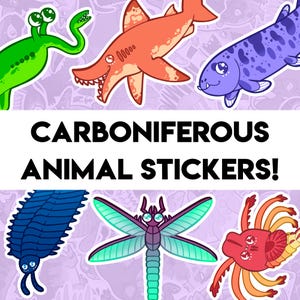 NEW! Carboniferous Paleontology Stickers - 17 Designs - Arthropleura Tullimonstrum Edestus Meganeura Crinoid Rhizodus Diplocaulus and more!