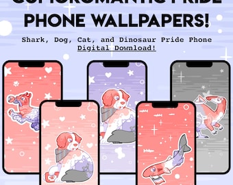 Cupioromantic Pride PHONE WALLPAPER - Digital Download of Shark Cat Dog Dinosaur LGBT Pride Vertical Wallpapers