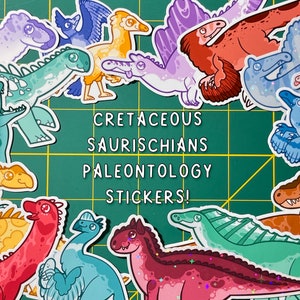 Cretaceous Saurischians - 51 Paleontology Stickers - Sauropods / Theropods - T Rex Spinosaurus Sauropods Velociraptor Carnotaurus & more!