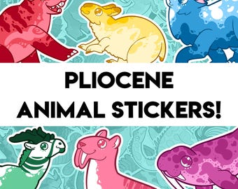 Pliocene Paleontology Stickers - 33 Designs - Megalodon Thylacosmilus Thylacoleo Megalonyx Sivatherium Megatherium and more!