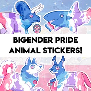 Bigender Pride Stickers! - Shark, Dog, Cat, Dinosaur Designs - Holographic Sticker for Water bottle, journal, decoration