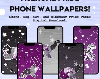 Asexual Pride TELEFON-HINTERGRUND - Digitaler Download von Haifisch-Katzen-Hund-Dinosaurier-LGBT-Stolz-vertikalen Hintergrundbildern