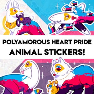 Polyamorous Heart Design Pride Stickers! - Shark, Dog, Cat, Dinosaur Designs - Holographic Sticker for Water bottle, journal, decoration