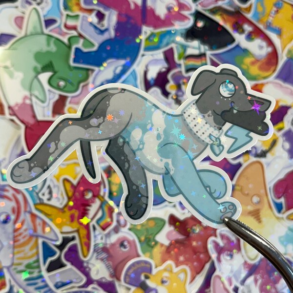 Demiboy Pride Flag Whippet - LGBT Pride Pup Sticker - Big and Small - Holographic  Sticker for Waterbottle, journal, decoration