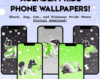 Agender Pride PHONE WALLPAPER - Digital Download of Shark Cat Dog Dinosaur LGBT Pride Vertical Wallpapers