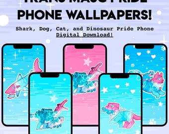 Trans Masc Pride PHONE WALLPAPER - Digital Download of Shark Cat Dog Dinosaur LGBT Pride Vertical Wallpapers