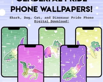 Genderfae Pride PHONE WALLPAPER - Digital Download of Shark Cat Dog Dinosaur LGBT Pride Vertical Wallpapers