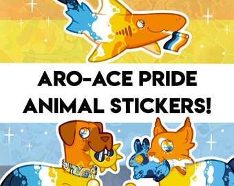 Aro-Ace Pride Aufkleber! - Hai, Hund, Katze Designs - Holografischer Aufkleber für Wasserflasche, Journal, Dekoration