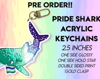 PRE ORDER Pride Shark Keychains LGBT and Disability Designs - Gay Lesbian Nonbinary Asexual AroAce Pansexual Transgender Genderfluid Designs