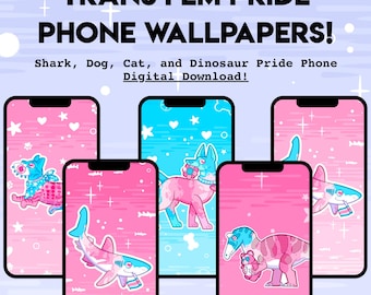 Trans Fem Pride PHONE WALLPAPER - Digital Download of Shark Cat Dog Dinosaur LGBT Pride Vertical Wallpapers
