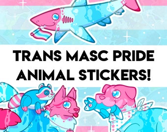 Trans Masc Pride Stickers! - Shark, Dog, Cat Designs - Holographic Sticker for Water bottle, journal, decoration