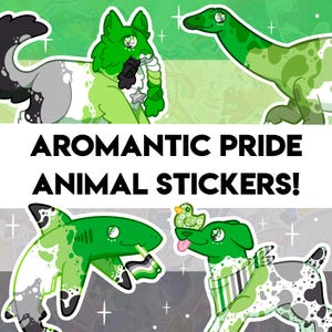 Aromantic Pride Stickers! - Shark, Dog, Cat, Dinosaur Designs - Holographic Sticker for Water bottle, journal, decoration