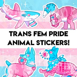 Trans Fem Pride Animal Stickers – Holographic Water Bottle Decals
