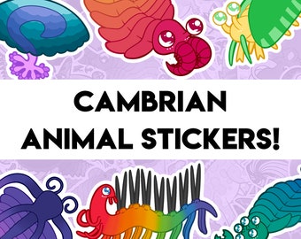 Cambrian Paleontology Stickers - 26 Designs - Anomalocaris Hallucigenia Opabinia Marella Haikoucaris Wiwaxia Trilobite Canadaspis & more!