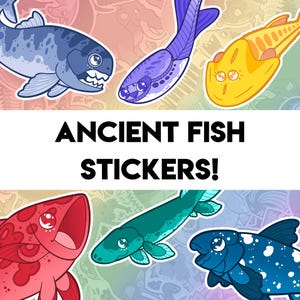 Ancient Fish! - 23 Paleontology Stickers - Dunkleosteus Coelocanths Agnathans Xiphactinus Sacabambaspis Leedsichthys Tiktaalik and more!