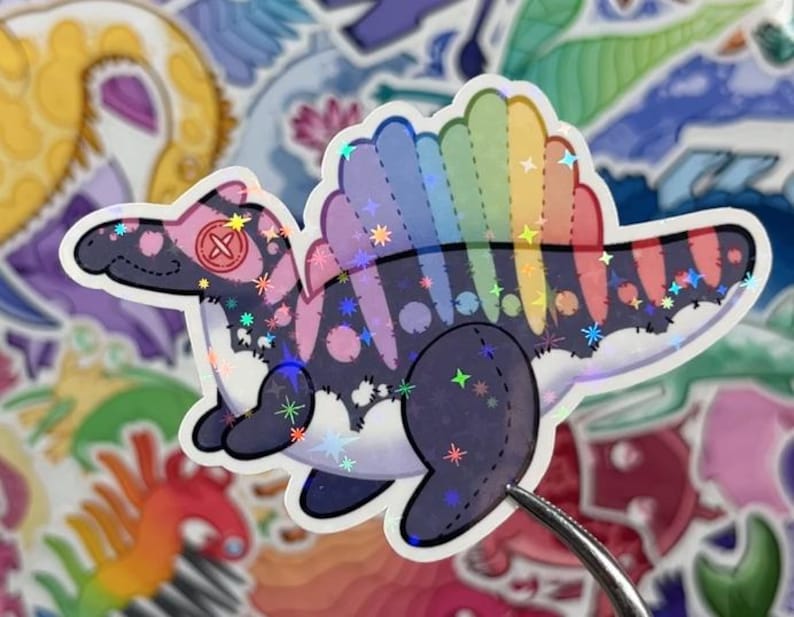 Plushie Paleontology Stickers! - 18 Designs - Allosaurus Stegosaurus Spinosaurus Dunkleosteus Mosasaurus Megalodon Triceratops & more! E Spinosaurus