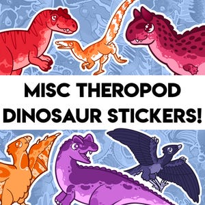 ¡Terópodos! - 56 pegatinas de paleontología - Allosaurus Carnotaurus Compsognathus Oviraptor Archaeopteryx Deinocheirus Ornithomimus ¡y más!