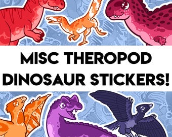 Teropodi! - 56 adesivi di paleontologia - Allosaurus Carnotaurus Compsognathus Oviraptor Archaeopteryx Deinocheirus Ornithomimus e altro ancora!