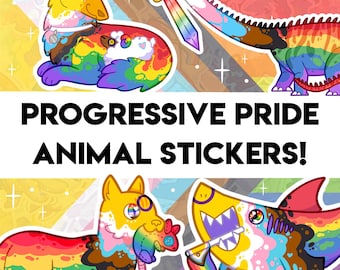 Intersex Inclusive Progressive Pride Stickers! - Shark, Dog, Cat, Dinosaur Designs - Holographic Sticker for Water bottle journal decoration