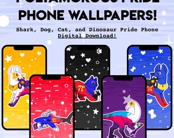 Polyamorous Pride PHONE WALLPAPER - Digital Download of Shark Cat Dog Dinosaur LGBT Pride Vertical Wallpapers