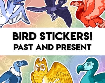 Birds, Past and Present - Paleontology 21 Avian Dinosaur Stickers - Archaeopteryx Dodo Argentavis Pelagornis Terror Bird