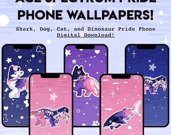 Asexual Spectrum Pride PHONE WALLPAPER - Digital Download of Shark Cat Dog Dinosaur LGBT Pride Vertical Wallpapers