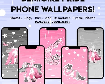 Demigirl Pride PHONE WALLPAPER - Digital Download of Shark Cat Dog Dinosaur LGBT Pride Vertical Wallpapers