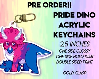 Pride Dinosaur Acrylic Keychain - LGBT & Disability Designs (PRE ORDER)