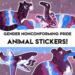 Anti-Gender Pride Sticker! - Hai, Hund, Katze, Dinosaurier Designs - Holographischer Aufkleber für Wasserflasche, Journal, Dekoration