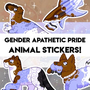 Gender Apathetic Pride Stickers! - Shark, Dog, Cat, Dinosaur Designs - Holographic Sticker for Water bottle, journal, decoration