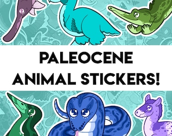 Paleocene Paleontology Stickers - 9 Designs - Gastornis Titanoboa Eohippus Kumimanu
