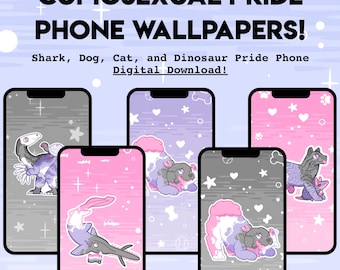 Cupiosexual Pride PHONE WALLPAPER - Digital Download of Shark Cat Dog Dinosaur LGBT Pride Vertical Wallpapers