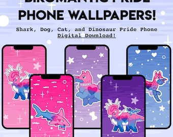 Biromantic Pride PHONE WALLPAPER - Digital Download of Shark Cat Dog Dinosaur LGBT Pride Vertical Wallpapers