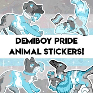 Demiboy Pride Stickers! - Shark, Dog, Cat, Dinosaur Designs - Holographic Sticker for Water bottle, journal, decoration
