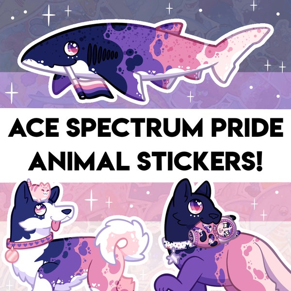 Stickers fierté Ace Spectrum ! - Requin, chien, chat - Sticker holographique pour bouteille d'eau, journal, décoration