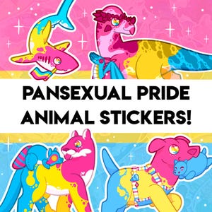 Pansexual Pride Stickers! - Shark, Dog, Cat, Dinosaur Designs - Holographic Sticker for Water bottle, journal, decoration