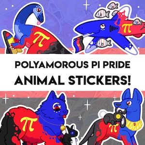 Polyamorous Pi Design Pride Stickers! - Shark, Dog, Cat, Dinosaur Designs - Holographic Sticker for Water bottle, journal, decoration