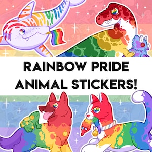 Rainbow Pride Stickers! - Shark, Dog, Cat, Dinosaur Designs - Holographic Sticker for Water bottle, journal, decoration