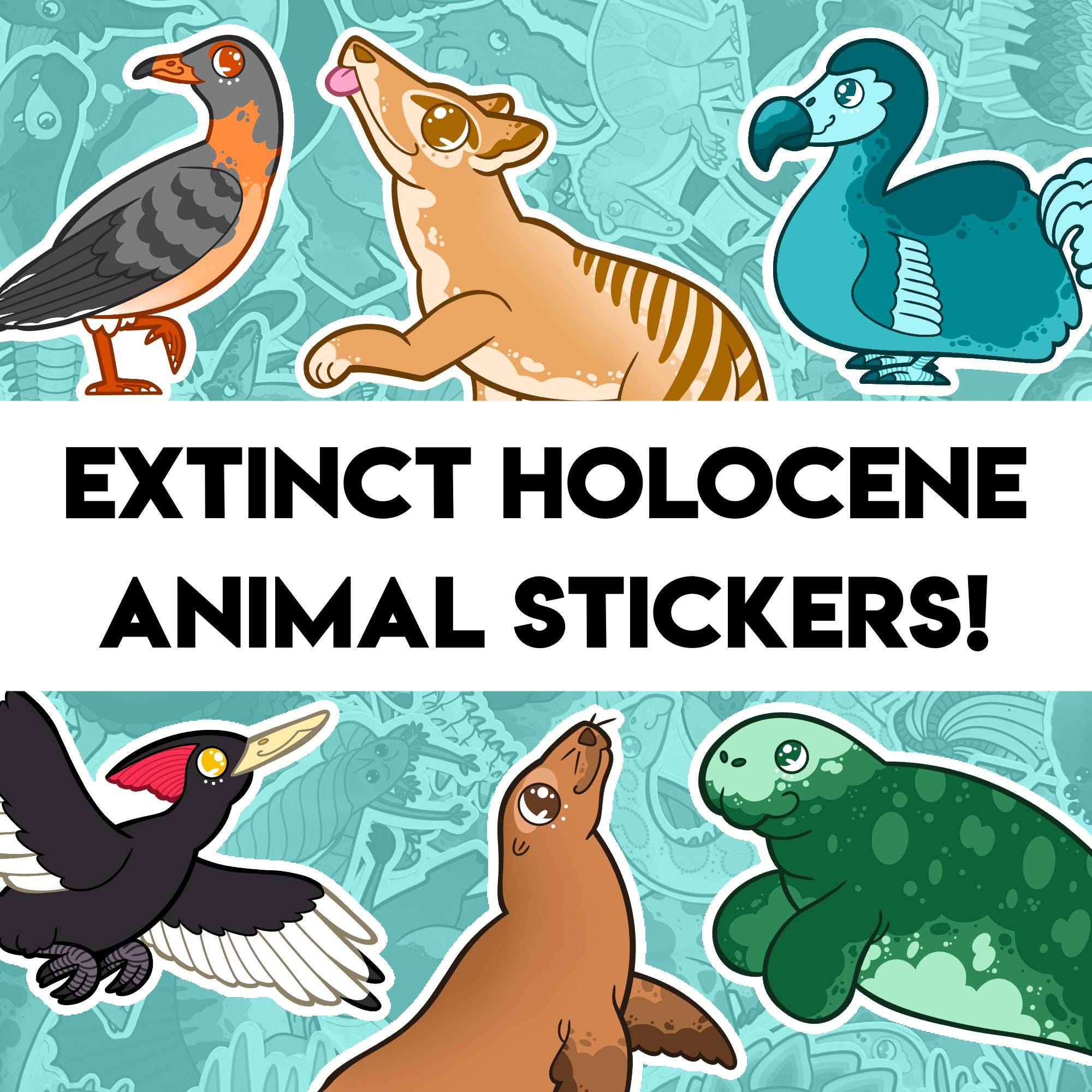 Exticnt Sticker Extinct Holocene Paleontology Stickers - 25 Designs- Dodo Great Auk ...