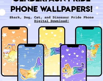 Genderfaun Pride PHONE WALLPAPER - Digital Download of Shark Cat Dog Dinosaur LGBT Pride Vertical Wallpapers