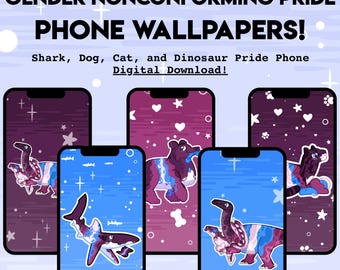 Gender Non-Conforming Pride PHONE WALLPAPER - Digital Download of Shark Cat Dog Dinosaur LGBT Pride Vertical Wallpapers